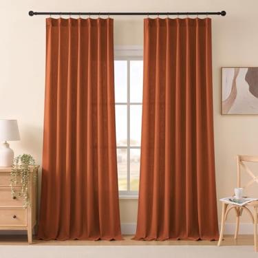 Imagem de Cortinas de linho terracota de 300 cm de comprimento para quarto, cortinas plissadas de teto para portas deslizantes de vidro para pátio, janela grande de 3,5 m, cortinas extralongas