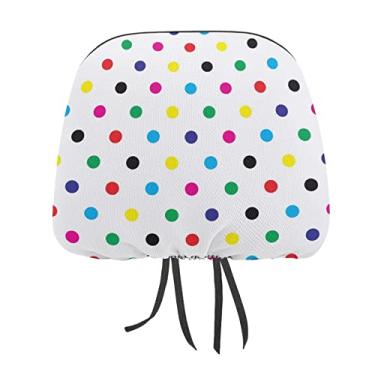 Imagem de Capas protetoras de encosto de cabeça para assento de carro universal, 2 peças, bolinhas coloridas sem costura em branco, acessórios de decoração para a maioria dos carros e veículos