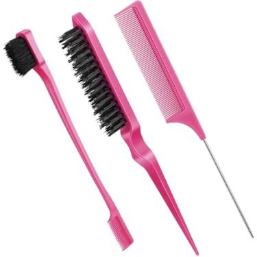 Imagem de Kit de Escovas e Pente de Cabelo Para Penteado Profissional Para Homens e Mulheres, 3 Peças, Premium, Felix Magazine (Rosa)
