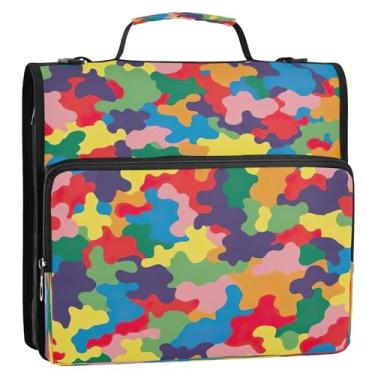 Imagem de Bolsa para fichário de camuflagem abstrata colorida de 3 cm, organizador de documentos com zíper com alça de ombro, bolsa de armazenamento escolar e escritório de grande capacidade