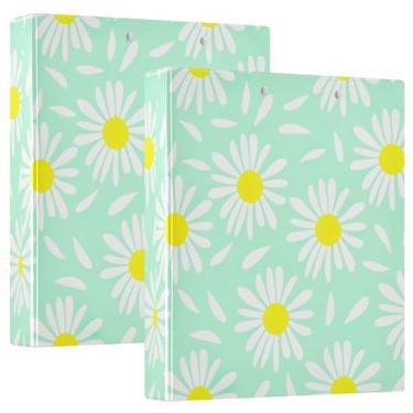 Imagem de 3 fichários margarida verde menta 3 argolas 1,5 polegadas, 200 folhas, pastas, caderno, floral, redondo, fichário de escritório, 31,5 x 27 x 6 cm, 1 pacote