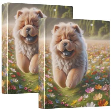 Imagem de Fichário de 3 anéis para cachorro da Spring Floral Chow Chow 2,8 cm, 200 folhas, fichário fofo para prancheta, 31,5 x 27 x 6 cm, pacote com 2