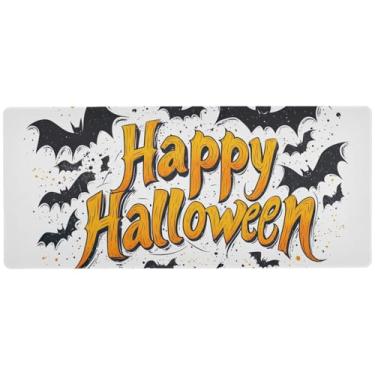 Imagem de Halloween Bats Mouse branco para jogos, controle de precisão, tapete de mouse grande para jogos, 80 x 40 cm, tapete de mesa de computador