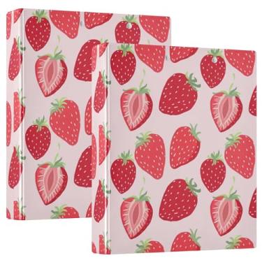 Imagem de Fichários de 3 anéis rosa claro vermelho morangos 3 anéis para 200 folhas, portfólio de pastas fofas, fichário, 31,5 x 27 x 6 cm, pacote com 2
