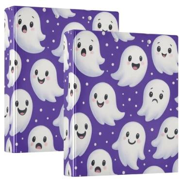Imagem de Fichários roxos personalizados de fantasmas de desenho animado, 3 polegadas, 3 anéis, 200 folhas, pastas, anel redondo, fichário de escritório, 31,5 x 27 x 6 cm, pacote com 2