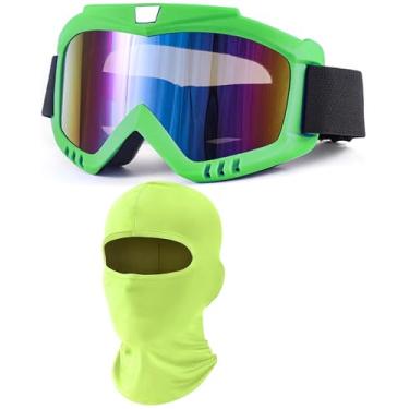 Imagem de immoono Óculos de corrida Dirt Bike com balaclava, motocicleta, quadriciclo, equitação, esqui, óculos de corrida à prova de vento (armação verde, lentes coloridas)