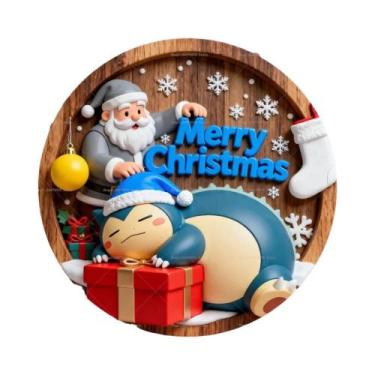 Imagem de Placa Redonda De Madeira Personalizada De Feliz Natal Pokémon Para Dec