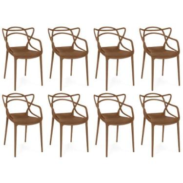 Imagem de Kit 8 Cadeiras de Jantar Allegra Prática Empilhável - Marrom - Magazin