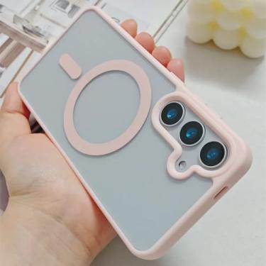 Imagem de HJZSZX Capa magnética transparente para Samsung S25Ultra, capa fina de acrílico com carregamento sem fio (para Samsung S25Ultra/rosa)