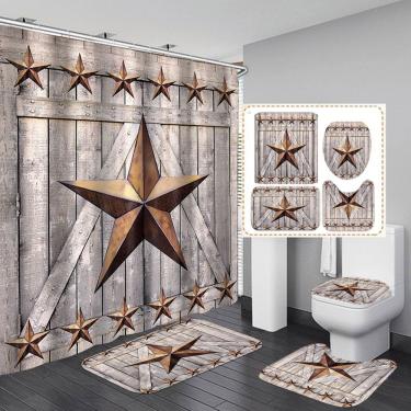 Imagem de Conjunto de cortinas de chuveiro Rustic Star com tapetes e tapetes antiderrapantes