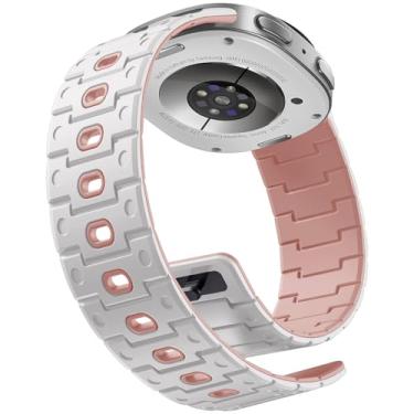 Imagem de Bandletic Pulseira magnética de silicone compatível com Samsung Galaxy Watch 8 de 40 mm, 44 mm/8 Classic 46 mm 2025, pulseira de substituição respirável sem lacunas para homens e mulheres, branca/rosa