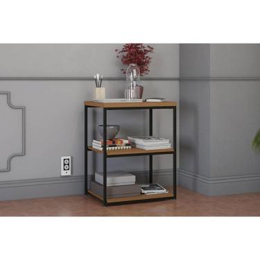 Imagem de Mesa Lateral p/ Sala Industrial LI004 c/ 3 Prateleiras Canela/Preto Kappesberg