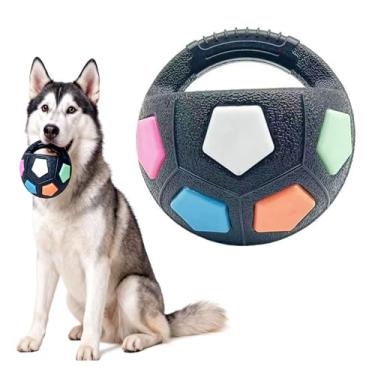 Imagem de Hamosky Brinquedo interativo de bola de cachorro resistente, brinquedo interativo para cães, 13 cm, formato de futebol americano, bola de borracha redonda com alça para mastigar agressivos e treinar