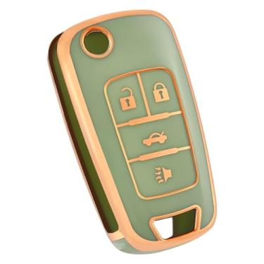 Imagem de OFF WE GO Capa para Chevy Key Fob, capa de proteção de TPU macio para Chevrolet Equinox Camaro Cruze Malibu Sonic Volt Park Impala GMC Terrain Buick Encore Allure Regal (verde dourado)