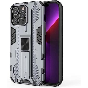 Imagem de ONECMN Capa para iPhone 14/14 Pro/14 Pro Max/14 Plus, capa de metal com função de suporte, proteção resistente de grau militar, à prova de choque, à prova de poeira, anti-impressão digital (cor: cinza, tamanho: 1