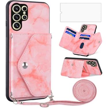 Imagem de Asuwish Capa de telefone para Samsung Galaxy S24 Ultra 5G capa carteira com protetor de tela de vidro temperado e alça transversal suporte de cartão de crédito mármore acessórios para celular S24Ultra