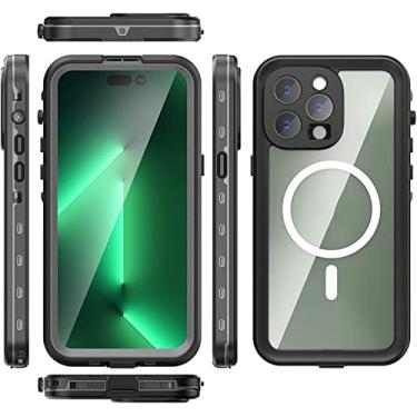 Imagem de TPUOTI Capa para iPhone 14/14 Plus/14 Pro/14 Pro Max, capa à prova d'água espelhada transparente, capa protetora de moldura de silicone ultrafina PC + capa protetora, suporte de carregamento sem fio (cor: azul, tamanho: 14 Pro Max 6