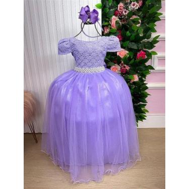 Imagem de Vestido Longo Infantil Laura Lilás com Renda e Tule, Lavender, 4