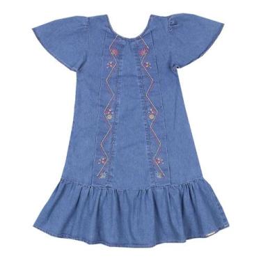 Imagem de Vestido Infantil Menina Jeans Bordado Paraiso Verão Rf 15641, Jeans, 4
