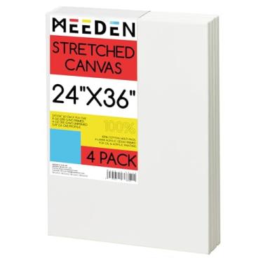 Imagem de MEEDEN Tela Esticada, 24 X 36", Pacote Com 4, Telas Brancas Em Branco Para Pintura, 100% Algodão, 15 Oz Primer Gesso, Pré-Esticada, Pintura A Óleo Acrílica E Aerografia