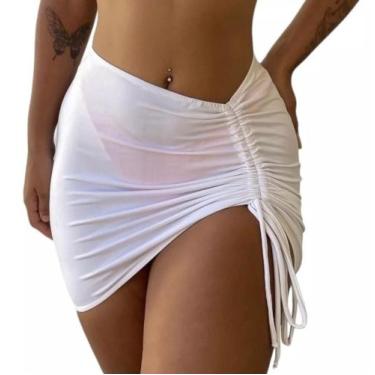 Imagem de Saída De Praia Saia Transparente Franzida Ajuste Promoção - Rv MOdas, 