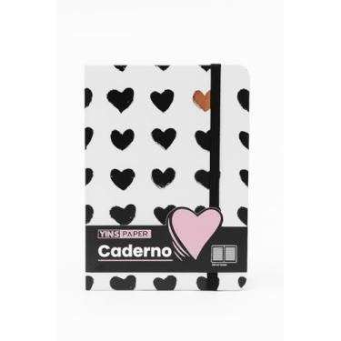 Imagem de YINS PAPER Caderno com Elástico, Estampa de Corações Pretos e Rosa, Capa Dura