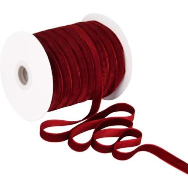 Imagem de Fita de veludo borgonha 9,5 cm fita vintage de tecido de veludo para árvore de Natal, embrulho de presente, buquê de flores, decorações de guirlandas, fabricação de laços (vinho, 0,9 cm - 50 jardas)