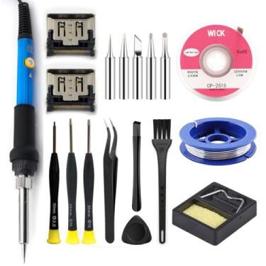 Imagem de MYPUQIAO Kit de reparo de porta HDMI PS5 com estação de ferro de solda de 60 W, chaves de fenda, pinças e conjunto completo de ferramentas para console Sony Playstation 5 de substituição de porta HDMI