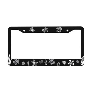 Imagem de Moldura de placa de carro de tartaruga marinha personalizada preta lenta tartaruga placa de carro alumínio metal novidade suporte de etiqueta de carro 2 furos com parafusos decorativos para frente