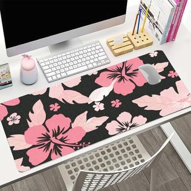 Imagem de Tapete de mesa de flores de hibisco para mulheres, grande almofada de mesa de couro PU impermeável com base antiderrapante, capa artística para teclado de escritório para jogos e trabalho em casa