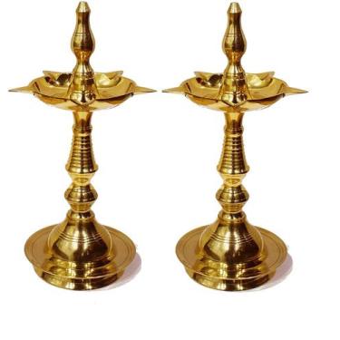 Imagem de  Artesano de Diwali Diya SATVIK Set de 2 Piezas, 33 cm de Latón de Pie