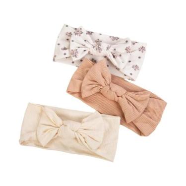 Imagem de Faixas De Cabelo Com Estampa De Flores Mini Em Creme Para Meninas Bebê