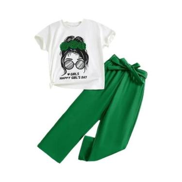 Imagem de Conjunto De Top De Malha Com Estampa De Desenho Minimalista E Calças D