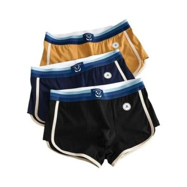 Imagem de Cuecas Boxer Masculinas De Algodão Respirável Em 3 Peças, Estilo Solto