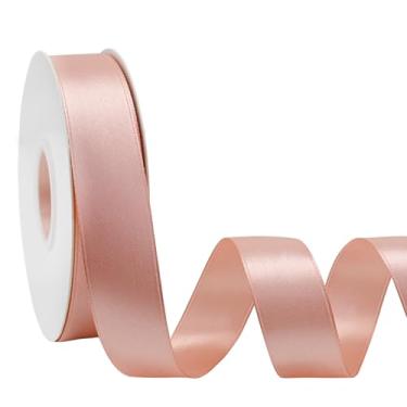 Imagem de Simplegoal Fita de cetim rosa pêssego dupla 2,5 cm x 50 metros fitas de poliéster rosa pêssego para embrulho de presente, fita de tecido para artesanato, buquê de flores, costura, artes, decoração de