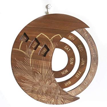 Imagem de Calendário Perpétuo de Madeira Pendurado na Parede com Disco Ajustável e Rotativo Decoração para Casa Escritório Restaurante Sala Estilo Clássico Cria