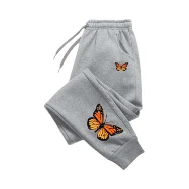 Imagem de Calças De Moletom Femininas Com Estampa De Borboleta, Casuais E Modern