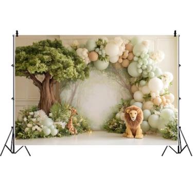 Imagem de AOFOTO 1,5 x 0,9 m poliéster encantado floresta safári cenário fotográfico balão arco guirlanda com floresta enevoada pano de fundo crianças aniversário faixa selva animais tema decoração de parede