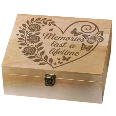 Imagem de arricraft 1 caixa de memória de madeira, Memories Last a Lifetime Rose Love Heart Caixa de memória com tampas articuladas, baú de lembrança para lembranças, armazenamento de cartas, 24,5 x 19,5 x 10,3
