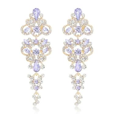 Imagem de EleQueen Brincos femininos de liga metálica, brincos de gota vintage simétricos com cristal brilhante, joias elegantes para noivas e damas de honra, Cristal, Cristal