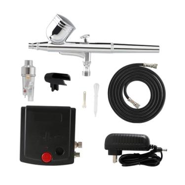 Imagem de Fenteer Kit de aerografia com compressor, conjunto de limpeza, alta pressão de 25 PSI com mangueira para pintura de modelos, artesanato e carrocerias, Preto