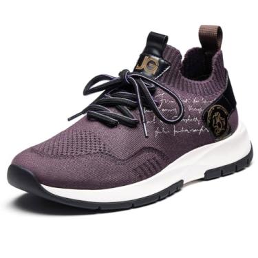 Imagem de Jepsen Gord Tênis masculino casual de malha de lã respirável para caminhada de negócios, leve, confortável, sem cadarço, para trabalho, Roxa, 44