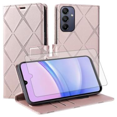 Imagem de Asuwish Capa de telefone para Samsung Galaxy A15 5G/4G Capa carteira com protetor de tela de vidro temperado PU couro sintético flip porta-cartão de crédito slot suporte robusto Folio Cell A 15 G5 15A