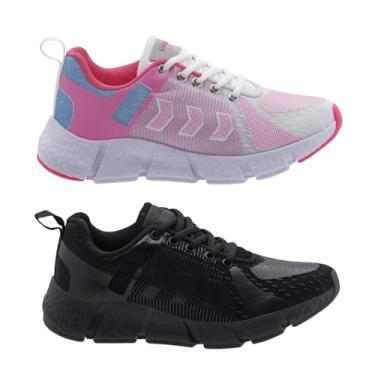 Imagem de Kit 2 Tênis Feminino Esportivo Max Leve e Confortável para Caminhada e Academia (Branco e Rosa + Preto, BR, Adulto, Numérico, 38)