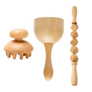 Imagem de Ferramentas de massagem para terapia de madeira anticelulite, rolo massageador de madeira, copo Gua Sha, kit de drenagem linfática (estilo j)