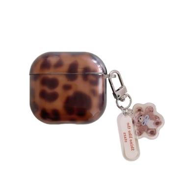 Imagem de Capa de tartaruga marrom para AirPods 4rd com chaveiro de urso - linda estampa de chita âmbar chique, capa protetora macia e fina para adolescentes e mulheres (AirPods 4, estampa de chita)