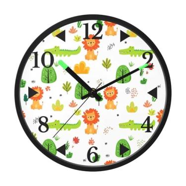 Imagem de STAYTOP Lindo relógio de parede de LED com leões e crocodilos para quarto com brilho noturno, relógios de parede silenciosos de 30,5 cm para decoração de sala de estar, controle de som, relógio de