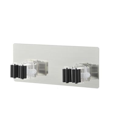 Imagem de NevStp Ganchos adesivos multiuso suporte organizador de esfregão montado na parede rack escova vassoura gancho cozinha banheiro acessórios fortes, preto duplo 8 x 20 cm