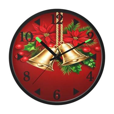 Imagem de STAYTOP Relógio de parede LED com sinos de Natal para quarto com brilho noturno, relógios de parede silenciosos de 30 cm para decoração de sala de estar, controle de som, relógio de parede moderno que