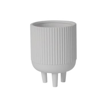 Imagem de Vaso de plantas de mesa com três pernas, com textura de linha, vaso de flores de cerâmica, para quarto, varanda, jardim, escritório, plantas, recipiente interno e externo (branco)